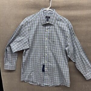 Club Room Shirt Mens 16.5 32/33 Blue Green Plaid Regular Fit Performance New